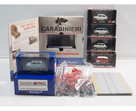 A group of 1:43 scale models by BRUMM, comprising of Fiat automobiles and a Fiat assembly line kit - VG/E in G/VG boxes (7)