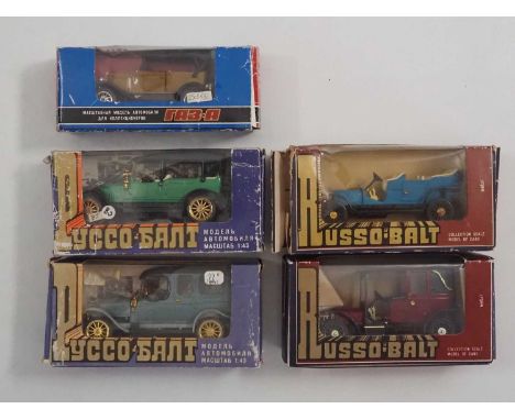 A group of 1:43 scale Russian made (USSR) diecast model cars, comprising of  Russo-Balt and GAZ automobiles  - VG/E in F/G bo