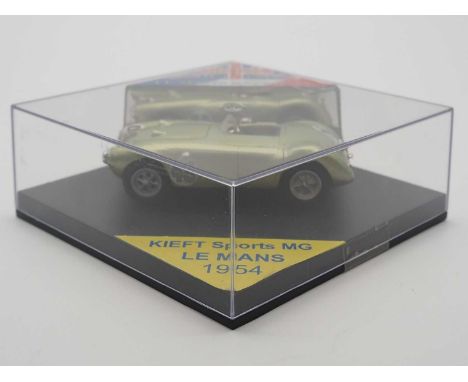 A 1:43 scale B.T.S. MOULDINGS hand built resin model of a 1954 Kieft Sports MG (Le Mans) - VG/E in G/VG perspex case