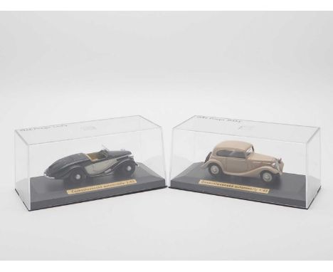 A pair of 1:43 scale hand built resin models by HYNEK KNOPP, comprising of a 1934 Praga Baby and a 1936 Praga Lady  - VG/E in
