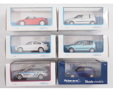 A group of 1:43 scale models by ABREX comprising of Skoda automobiles to include a 2013 Skoda Octavia 3 Combi and a 2010 Skod