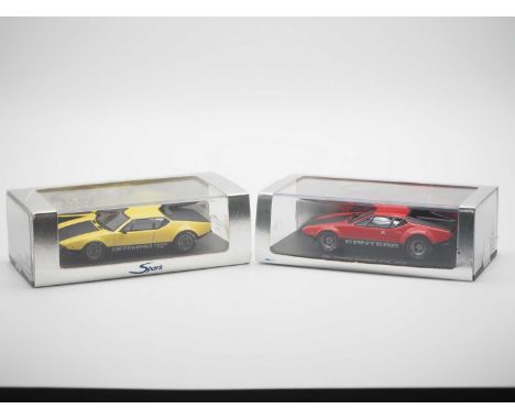 A pair of hand built 1:43 scale resin models by SPARK, comprising of a 'S0520' 1972 De Tomaso Pantera GT4 and a 'S0532' 1972 