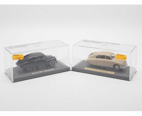 A pair of 1:43 scale hand built resin models by HYNEK KNOPP, comprising of a 1939 Tatra T.97 'Aerodynamik' and a 1949 Tatra 6
