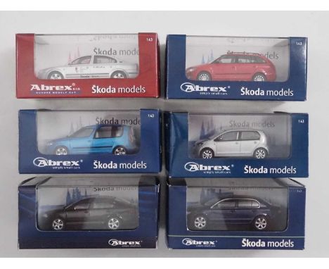 A group of 1:43 scale models by ABREX comprising of Skoda automobiles to include a 2004 Skoda Octavia II and a 2008 Skoda Sup