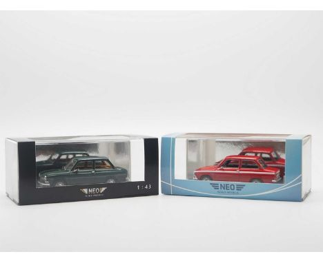 A pair of 1:43 scale hand built resin models by NEO, comprising of a 'NEO43342' 1968 DAF 55 and a 'NEO49529' 1971 DAF Maratho