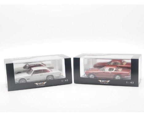 A pair of hand built resin 1:43 scale models by NEO, comprising of a 'NEO45640' 1966 Maserati Sebring S2 and a 'NEO4650' 1970