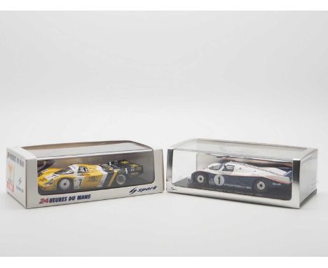 A pair of 1:43 scale hand built resin models by SPARK (MINIMAX), comprising of a  'S43 LM 85' 1985 Porsche 956 (Le Mans) and 