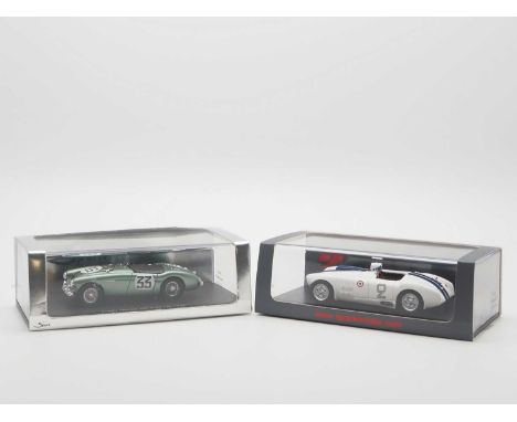 A pair of 1:43 scale hand built resin models by SPARK MINIMAX), comprising of a  'S0803' 1953 Austin Healey 100 (Le Mans) and