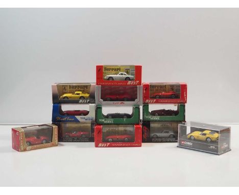 A group of 1:43 scale models by CORGI, BEST MODEL, TOP MODEL, BANG and EXEM, comprising of Ferrari automobiles - VG/E in F/G 