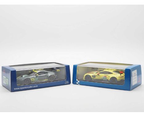 A pair of 1:43 scale hand built resin models by SPARK (MINIMAX), comprising of a 'S5836' 2017 Aston Martin Vantage GTE (Le Ma