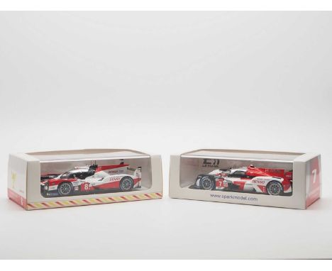 A pair of 1:43 scale hand built resin models by SPARK (MINIMAX), comprising of a 'LM20' 2020 Toyota TS050 Hybrid (Le Mans) an