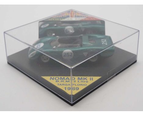 A 1:43 scale B.T.S. MOULDINGS hand built resin model of a 1969 Nomad Mk II (Targa Florio)  - VG/E in G/VG perspex case