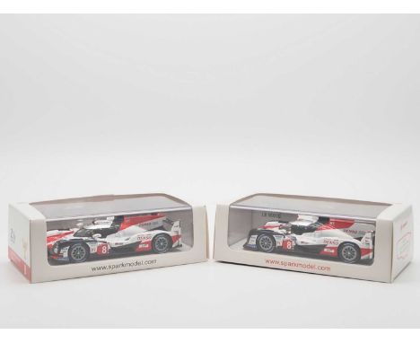 A pair of 1:43 scale hand built resin models by SPARK (MINIMAX), comprising of a 'LM18' 2018 Toyota TS050 Hybrid (Le Mans) an