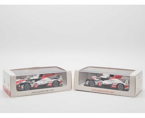 A pair of 1:43 scale hand built resin models by SPARK (MINIMAX), comprising of a 'LM18' 2018 Toyota TS050 Hybrid (Le Mans) an