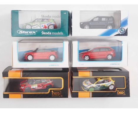 A group of 1:43 scale models by ABREX and IXO, comprising of Skoda automobiles to include a ABREX 2011 Skoda Fabia RS 2000 an