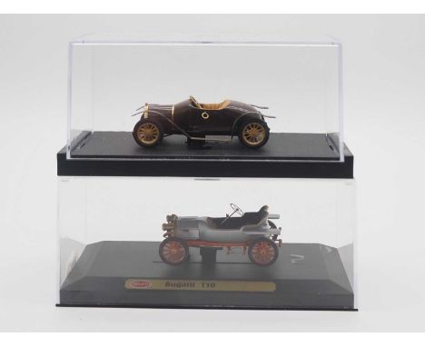 A pair of 1:43 scale hand built resin models by HYNEK KNOPP, comprising of a 1909 Bugatti Type 10 and a 1910 Bugatti Type 13 