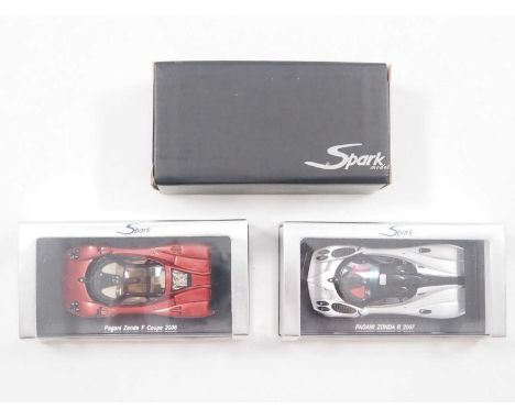 A group of hand built 1:43 scale resin models by SPARK, comprising of a 'SPZPO2' 1999 Pagani Zonda C12 7.3s, a 'S0698'  2006 