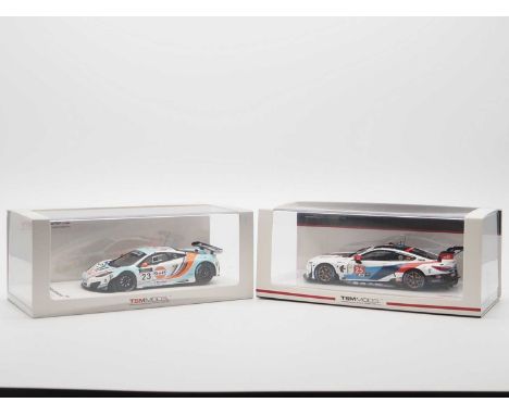 A pair of 1:43 scale hand built resin models by TSM, comprising of a 2012 McLaren MP4-12C GT3 (Macau GT Cup) and a 2019 BMW M