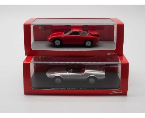 A pair of hand built 1:43 scale resin models by SPARK (MINIMAX), comprising of a 'S1301' 1961 Abarth Fiat 1000 Bialbero GT an