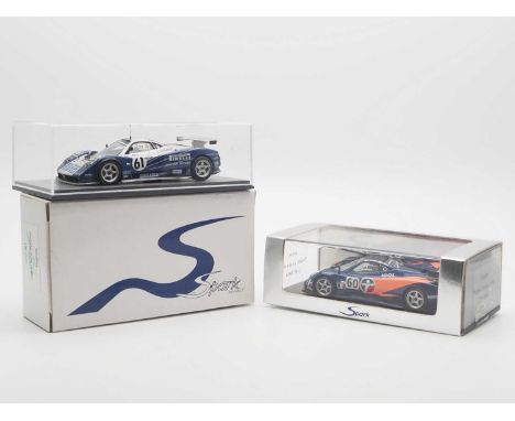 A pair of 1:43 scale hand built resin models by SPARK (MINIMAX), comprising of a 'SCZP 04' 2003 Pagani Zonda (Le Mans) and a 