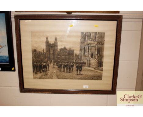 Henry, 19th Century pencil signed print of a college scene
