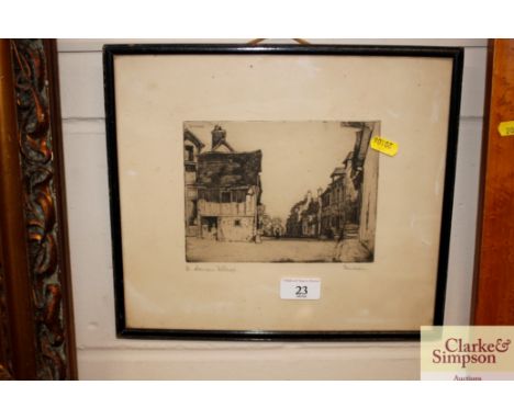 An etching by D.Y.Cameron "A Norman Village", signed in pencil