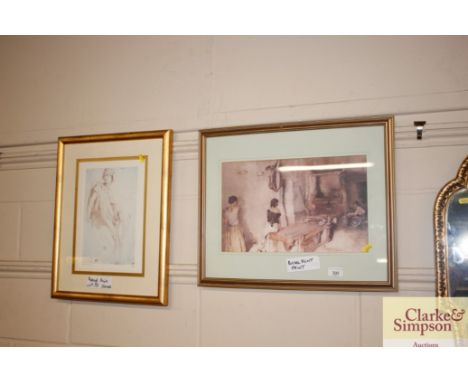 A coloured print after William Russell Flint; and a classical print 