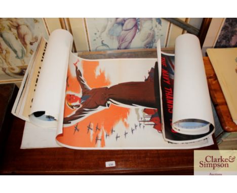 A roll of WW2 style posters; and an advertising style print for Lucas Lamps 