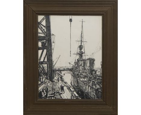 * SIR MUIRHEAD BONE (SCOTTISH 1876 - 1953), READY FOR SEA lithograph on paper, attributed and titled label verso image size 4