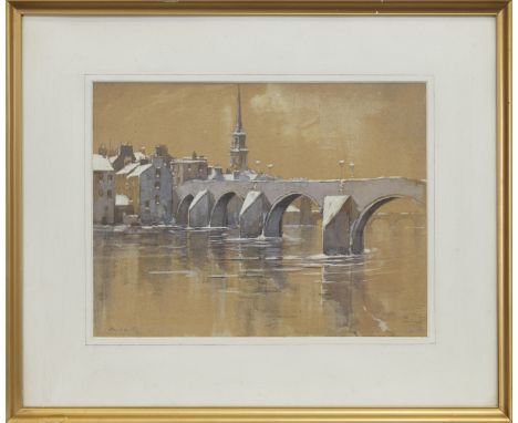 * ALEXANDER ROY GIBSON (SCOTTISH 1880-1968), BRIDGE STUDY watercolour on paper, signed image size 28cm x 38cm, overall size 4