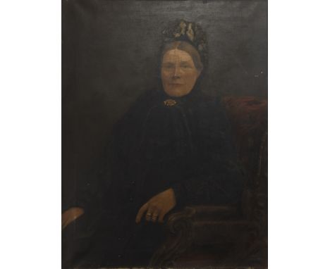 BRITISH SCHOOL (LATE 19TH - EARLY 20TH CENTURY), PORTRAIT OF A LADY oil on canvas overall size 91cm x 71cm Unframed. Stamp ve