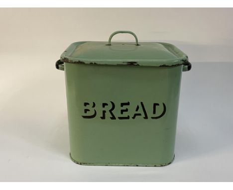 A vintage green enamel bread bin, 30cm H