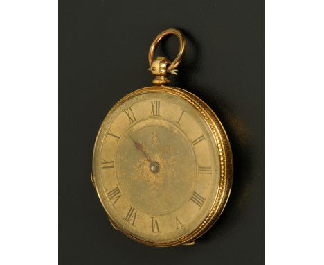 A late 19th century foliate engraved fob watch, stamped "18 k", key wind.  Case diameter 40 mm. 