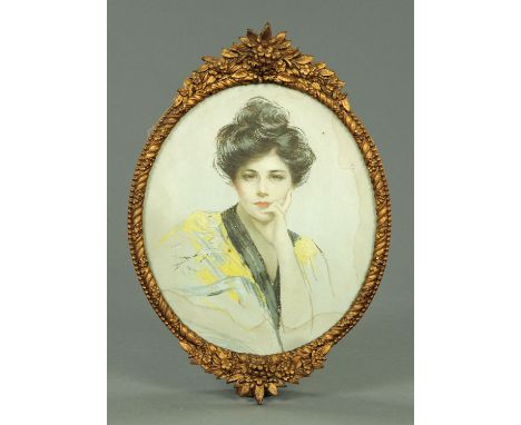 An oval print, possibly Violet Bonham Carter.  28 cm x 24 cm, framed. 