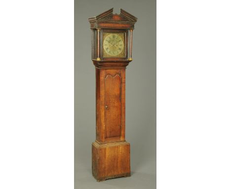 A Georgian oak longcase clock, with brass dial, 30 hour by Emanuel Burton, Kendal, with weight, no pendulum.  Height 203 cm. 