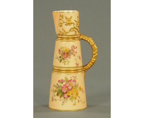 A Royal Worcester jug vase, handpainted with floral sprays, puce mark to base.  Height 20 cm. 