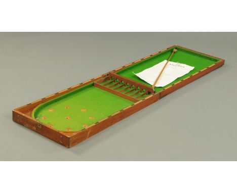 A Victorian bar bagatelle table.   CONDITION REPORT:  The case is structurally fairly sound. There is a stress fracture to th