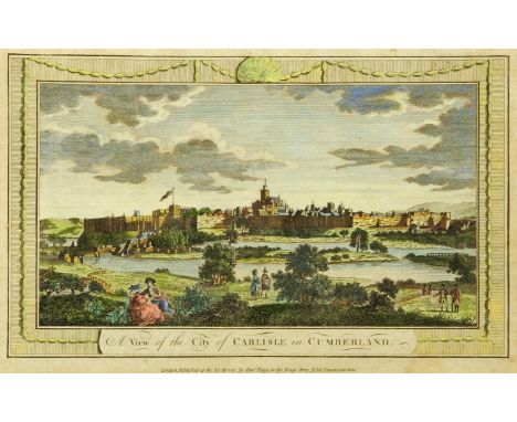 An 18th century print, panorama of Carlisle.  20 cm x 33 cm, framed.