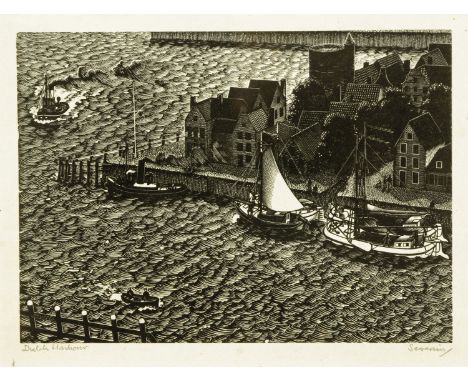 Severin, etching "Dutch Harbour".  19 cm x 24 cm, framed, signed. 