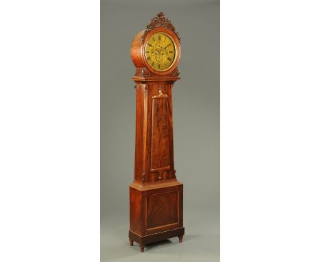 A 19th century mahogany drumhead longcase clock, with circular dial and two-train striking movement by William Richardson Dry