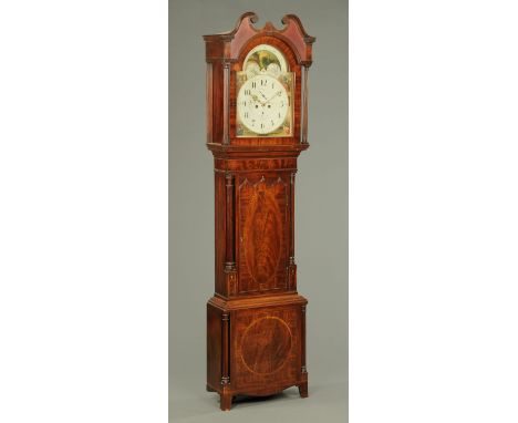 An early 19th century mahogany longcase clock, by Dawes of Whitehaven, two-train striking movement, the inlaid case with swan