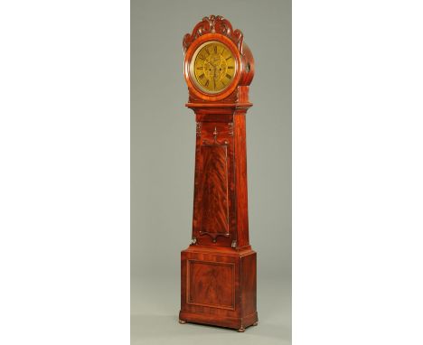 A 19th century Scottish mahogany longcase clock, with two-train striking movement by Duff, Paisley, with pendulum and weights