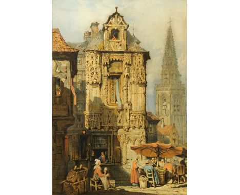 A 19th century Continental lithographic print, French street scene.  43 cm x 30 cm, framed (see illustration).   CONDITION RE