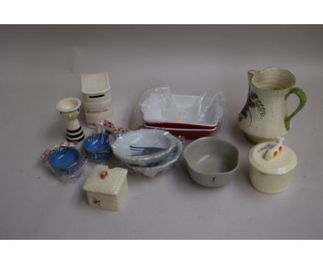 A selection of ceramics, together with a vintage jug decorated with flowers and a butter dish