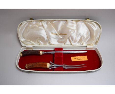 Vintage carving set two piece genuine stag horn handles