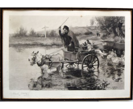 After Alfred W. Strutt a 19th centruy lithograph of a lady with donkey cart and poultry, signed lower left, with NCK printsel