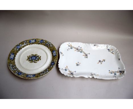 H & Co. Haviland and Co. Limoges France large tansferware platter, together with a plate marked 'Spode'