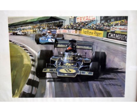 Motor racing interest; Two prints by Micahel Turner framed and glazed 29.5 x 41cm