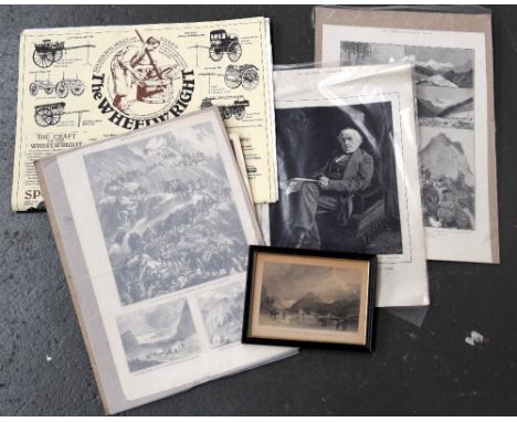 A selection of prints and posters including The Wheelwright, The Turnwrest Plough, Gladstone and The Illustrated London News
