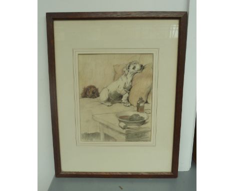 After Cecil Aldin (1870-1935), Dog WIth Bandage, colour lithograph, framed and glazed, 24 x 14cm